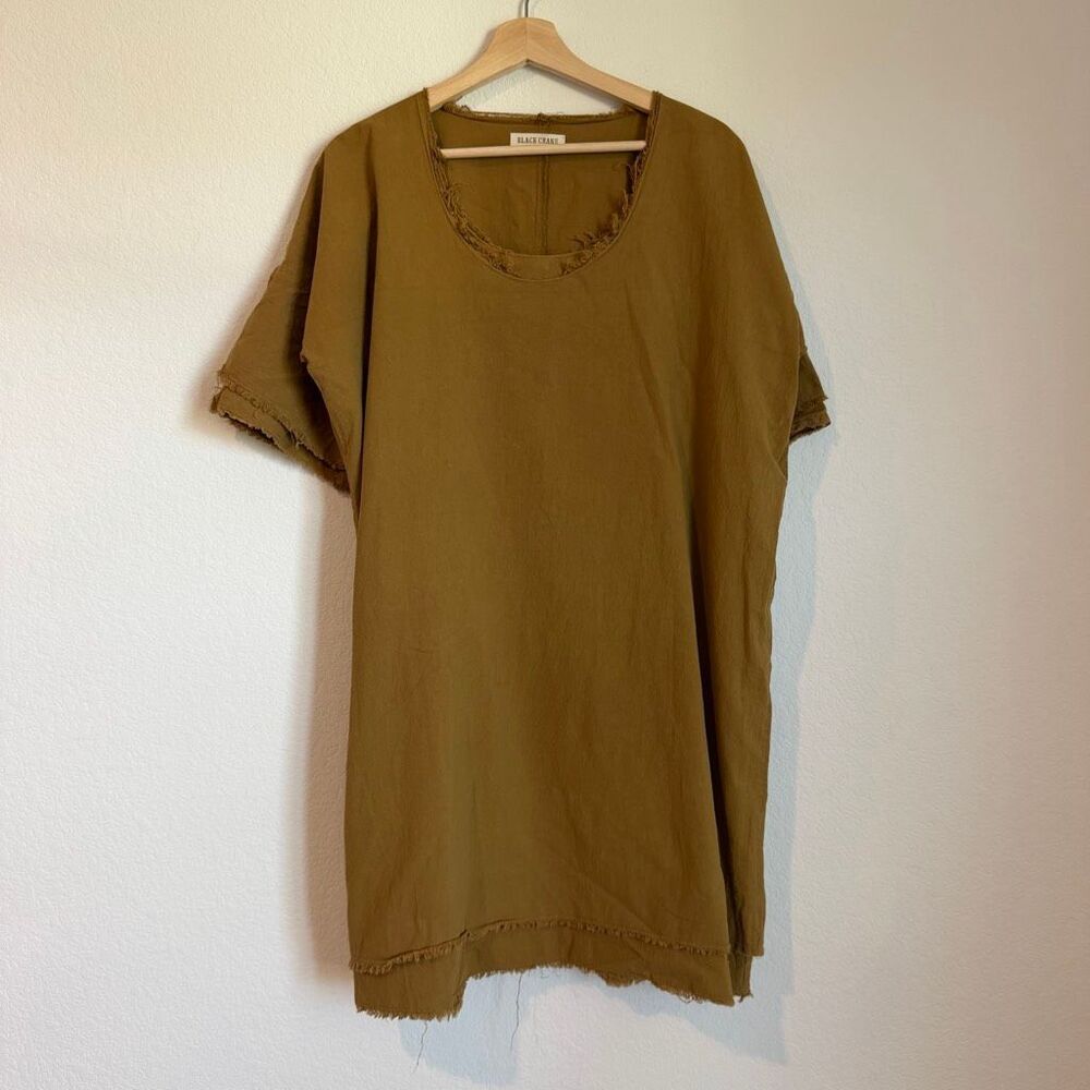 Black Crane Olive Mini Dress with Raw-Edge Details (M)